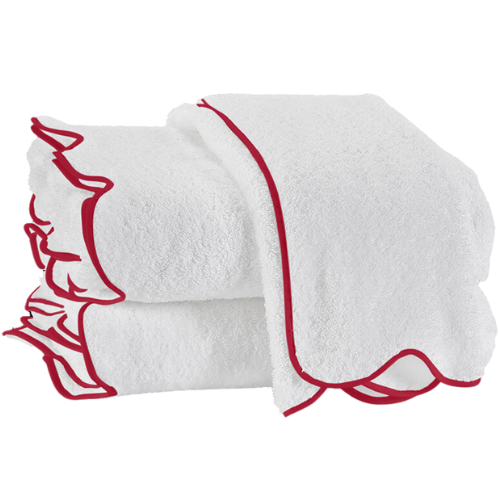 Matouk Cairo Scallop Towels red white edged