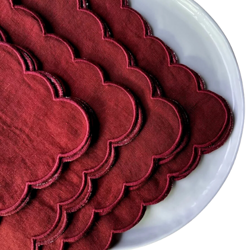 the ARK elements Scalloped Bordeaux Napkins red