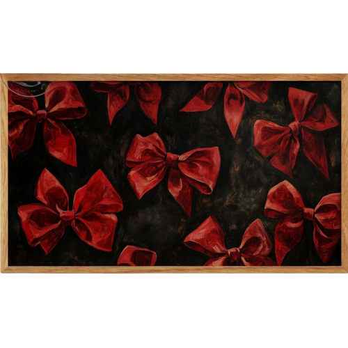 Red Ribbons Bows Moody Frame TV Art Painting