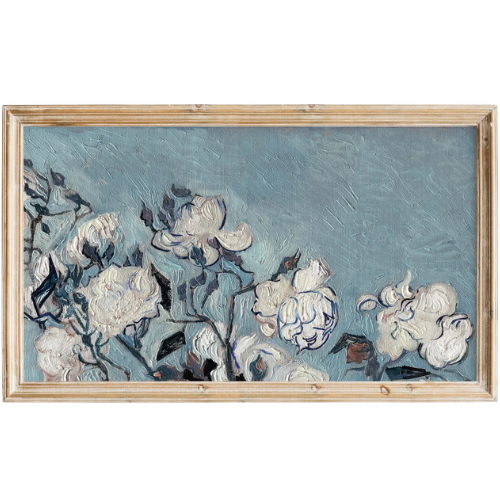 Blue and white flowers painting frame tv art