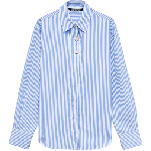 Zara US STRIPED POPLIN SHIRT WITH CONTRASTING BUTTONS button down