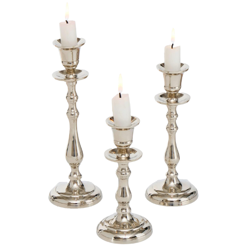 3 silver taper candlesticks holders