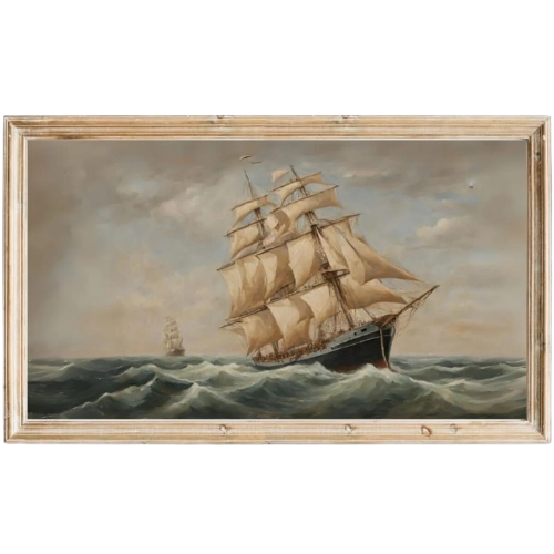 Nautical Ship Frame Tv Art ocean waves boat