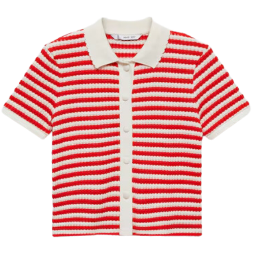 Combined knitted t-shirt - Women | MANGO USA red white stripe polo