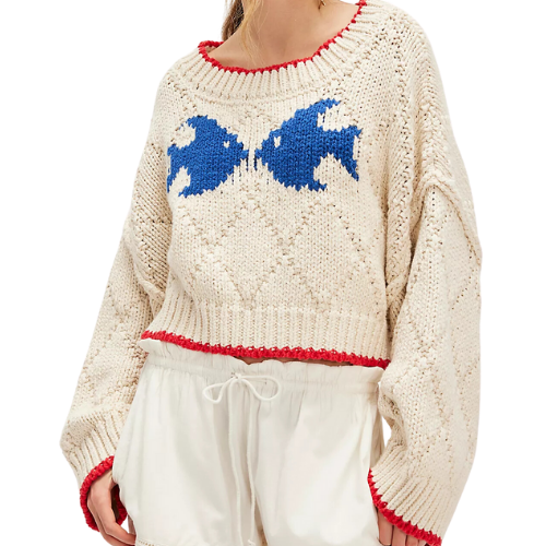 Free People Saltwater Sweater fish crewneck