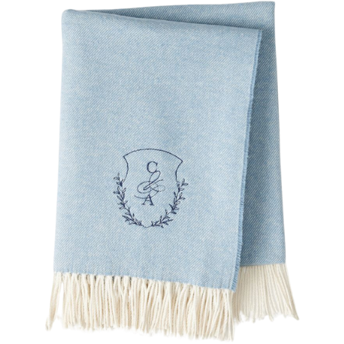 Mark and Graham Italian Woven Throw Blanket blue monogrammed