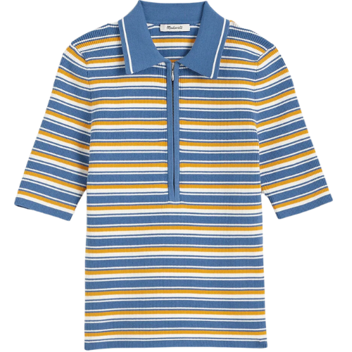 Madewell Half-Zip Johnny-Collar Polo striped blue