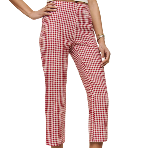 Reformation (Global) Petra Linen Pedal Pusher Pant red gingham