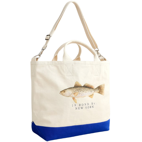 J. Crew US Bond Street graphic tote bag canvas fish