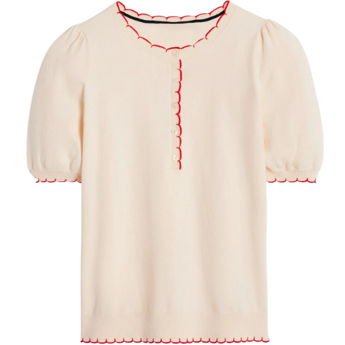 Boden (US) Pru Scallop Trim T-shirt-Warm Ivory red