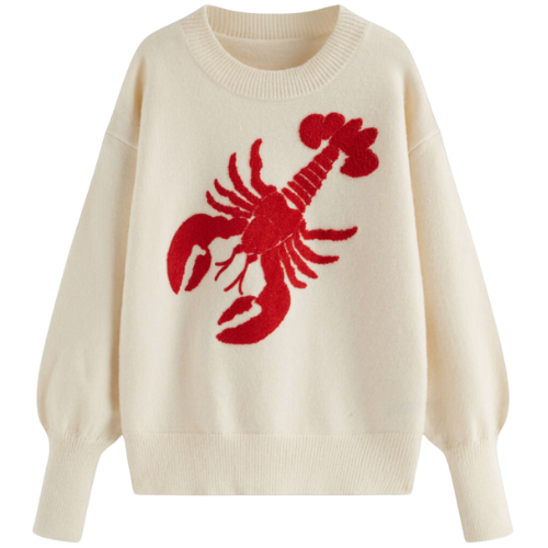 Cider Knit Fabric Knit Lobster Pattern Oversized Sweater