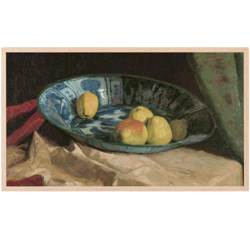 Apples in Blue and White Bowl Still Life Painting Frame TV Art