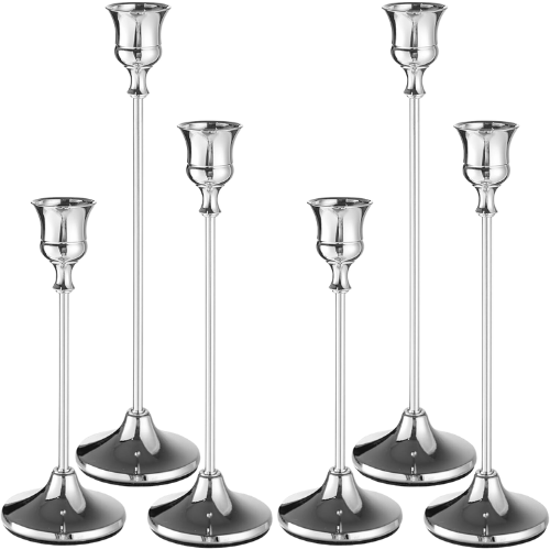 Set of 6 Silver Taper Holders Candlesticks