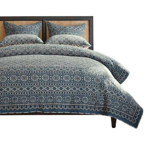 Pottery Barn (US) Auden Pick-Stitch Handcrafted Reversible Quilt blue