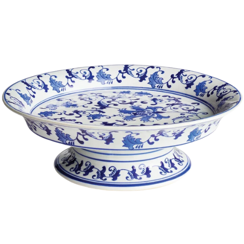 Wayfair North America Three Posts™ Swaney Porcelain China Decorative blue and white footed bowl platter stand