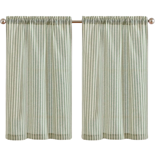 Green Ticking Stripe Cafe Curtain