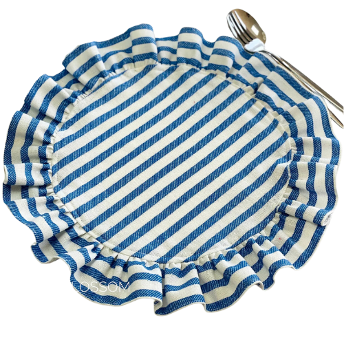 Etsy (US) Blue Stripe Vintage Linen Placemat With Ruffle Circle