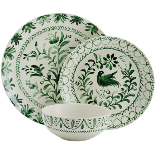 Fitz and Floyd Dinnerware Plates Bowl Green White