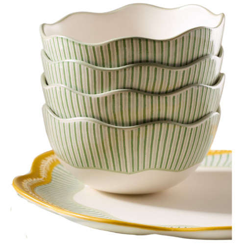 West Elm (US) RHODE Wiggle Cereal Bowls green scallop