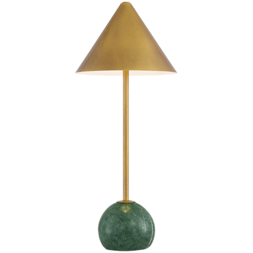 Kathy Kuo Home Jules Mid Century Antique Brass Green Marble Cordless Lamp