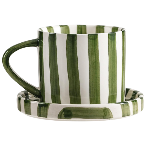 Green Stripe Mug and Saucer Set