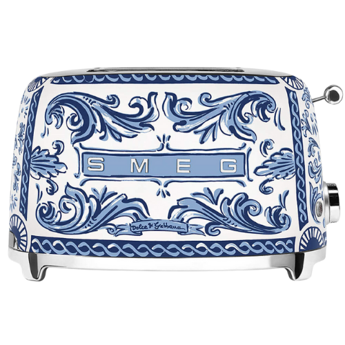 Crate & Barrel SMEG Dolce & Gabbana Blu Mediterrano 2-Slice Toaster blue and white