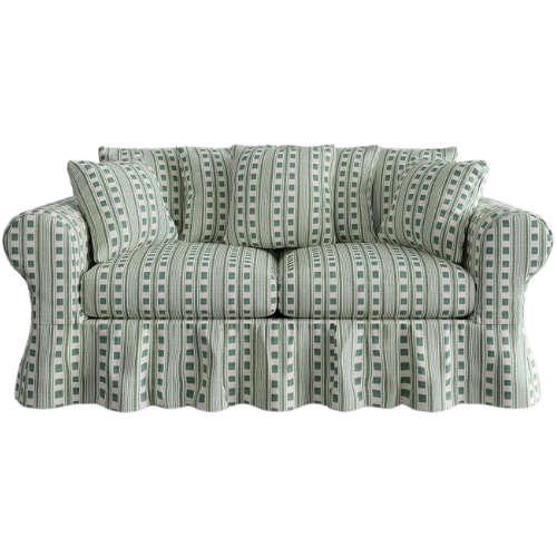 GreenRow Charley Ruffle Skirt Slipcovered Sofa green plaid check