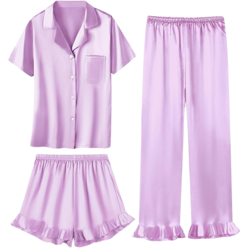 Girls Amazon 3 Piece Silk Pajamas PJs Purple