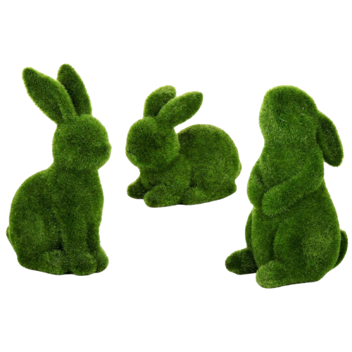 Bunny Decor: Moss Flocked Resin Rabbit Figurines Set of 3 green Amazon