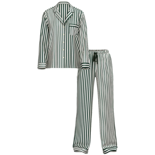 Victoria's Secret (US / CA ) Glazed Satin Long Pajama Set green stripe