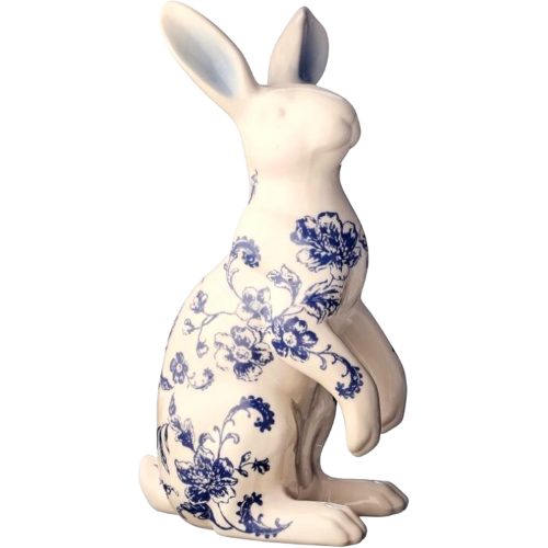 Blue and white chinoiserie china toile porcelain bunny figurine Amazon